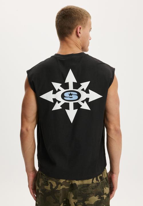 Cotton On - Cropped Fit Graphic Muscle - Washed Black/Spinner