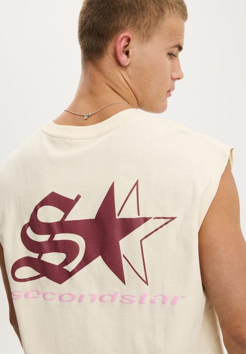 Cotton On - Cropped Fit Graphic Muscle - Ecru/Second Star