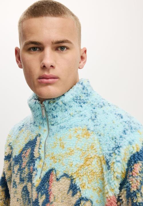Cotton On - Quarter Zip Teddy Fleece - Blue Multi Mountains