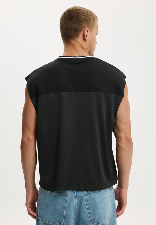 Cotton On - Football Muscle Jersey - Washed Black/Ninetysix