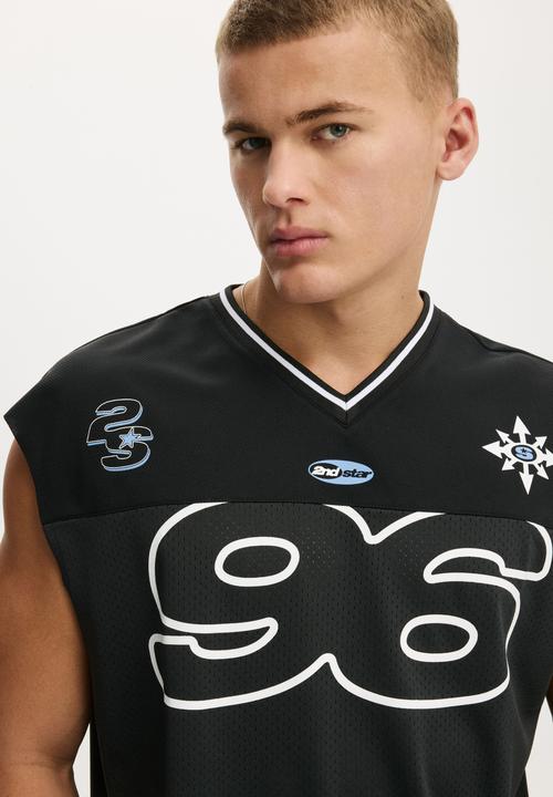 Cotton On - Football Muscle Jersey - Washed Black/Ninetysix