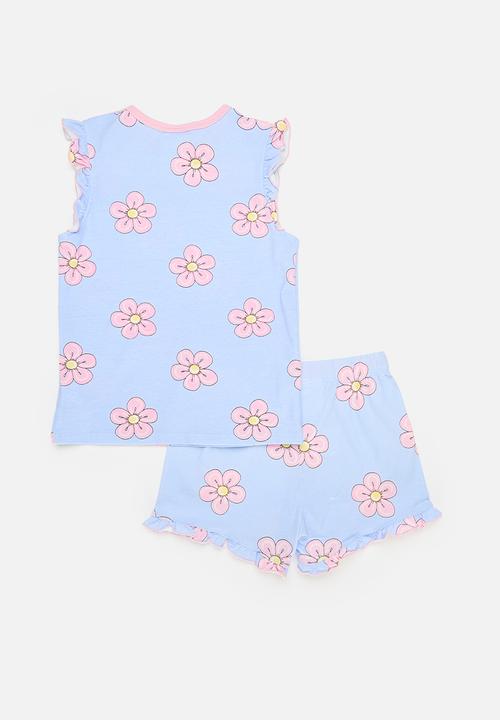 Cotton On - Stacey short sleeve flutter pyjama set - dawn blue/flowers