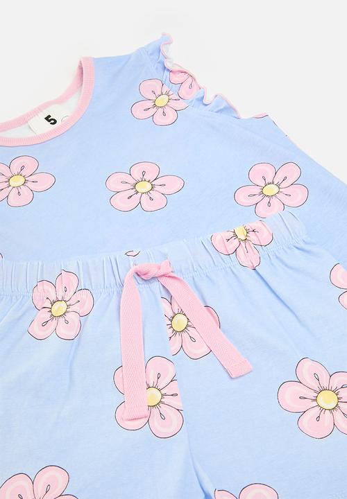 Cotton On - Stacey short sleeve flutter pyjama set - dawn blue/flowers