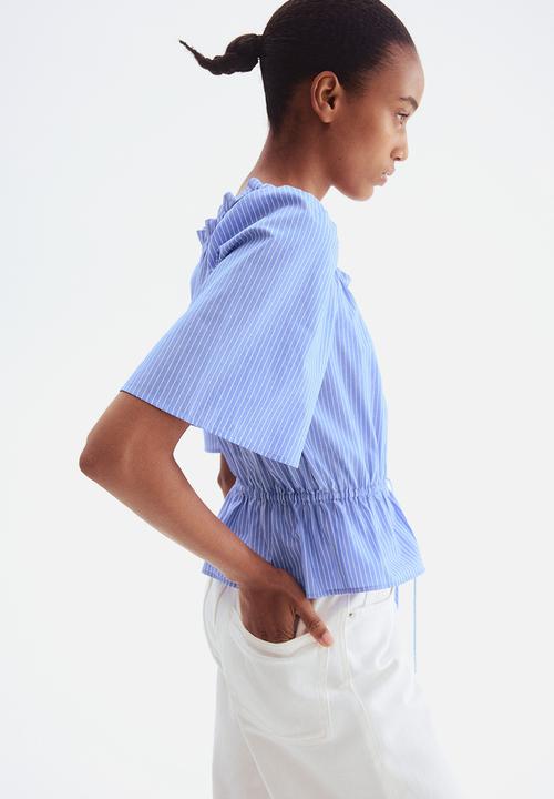 H&M - Frill-trimmed cotton blouse - light blue striped