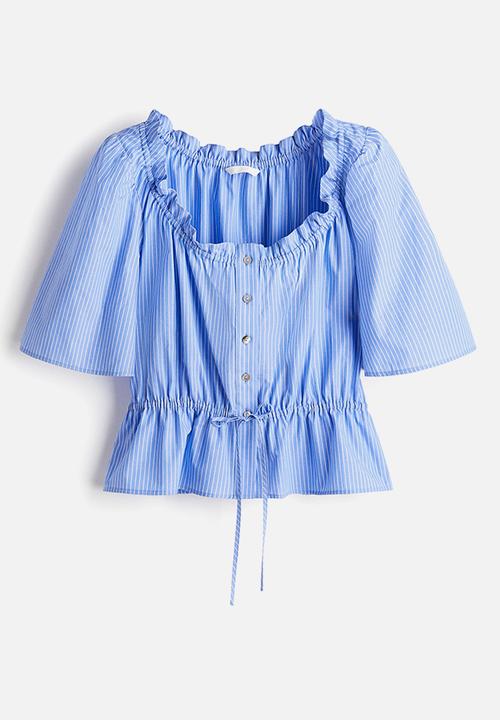 H&M - Frill-trimmed cotton blouse - light blue striped