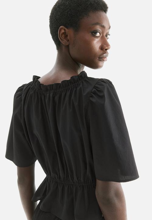 H&M - Frill-trimmed cotton blouse - black