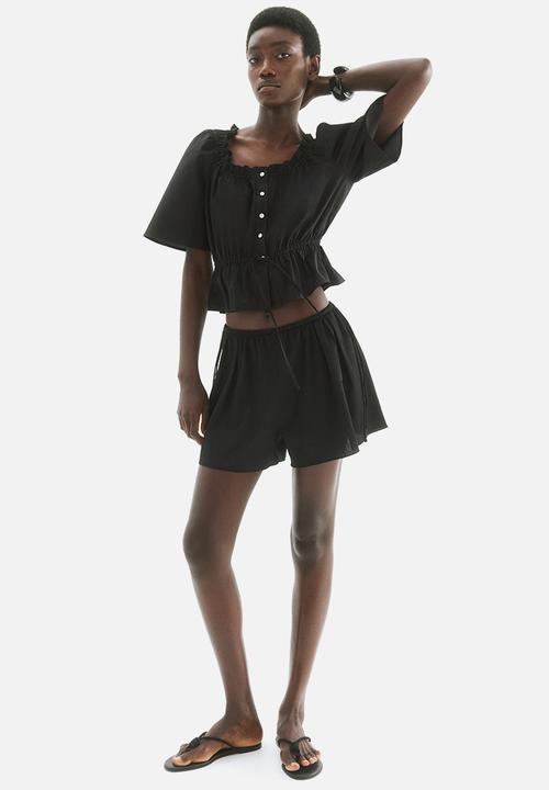 H&M - Frill-trimmed cotton blouse - black