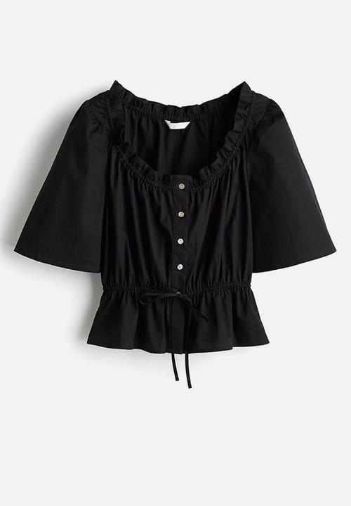 H&M - Frill-trimmed cotton blouse - black