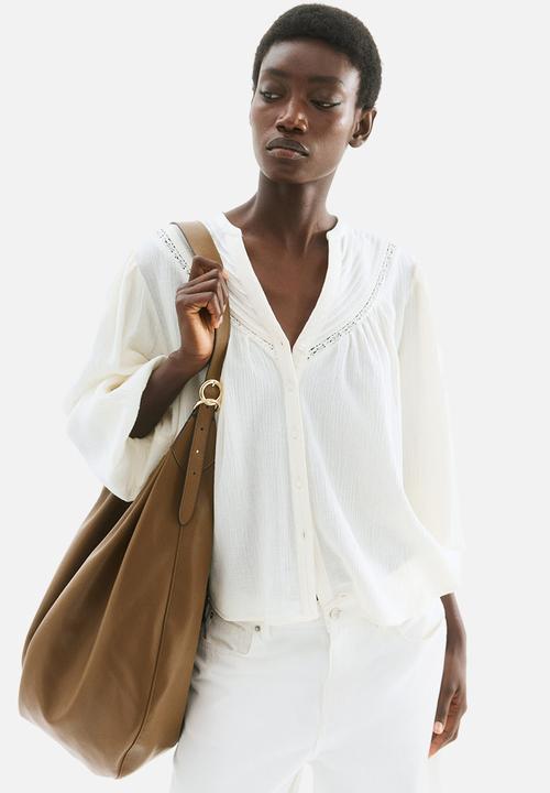 H&M - Crinkled linen-blend blouse - cream
