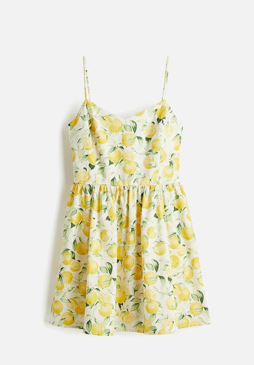 H&M - Flared-skirt cotton dress - white & oranges