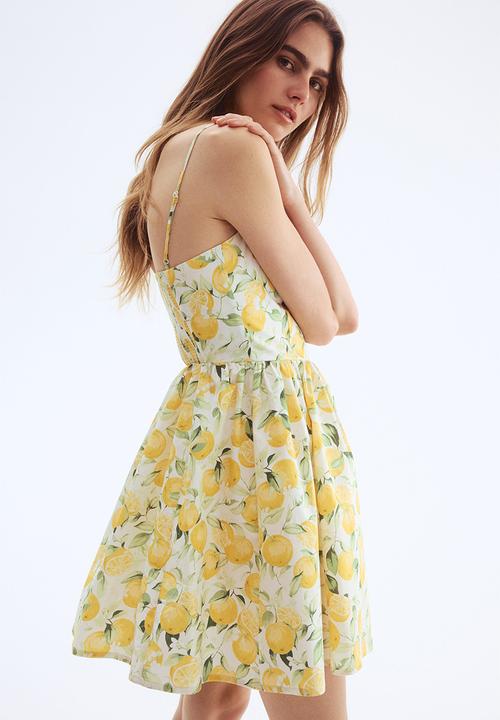 H&M - Flared-skirt cotton dress - white & oranges
