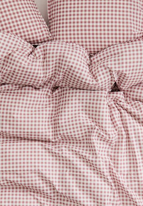 H&M - Patterned double/king size duvet cover set - dark dusty pink/gingham