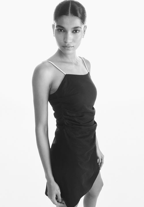 H&M - Linen-blend rhinestone-strap dress - black
