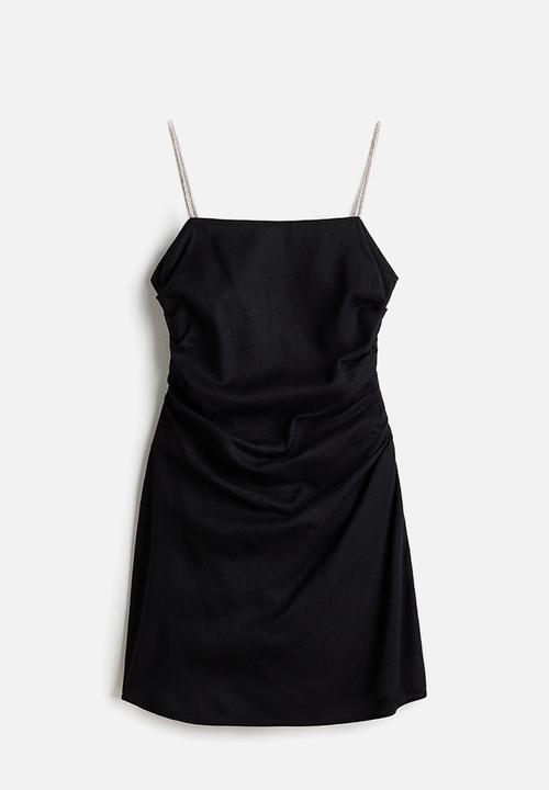 H&M - Linen-blend rhinestone-strap dress - black