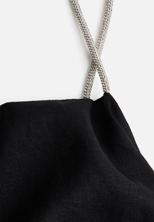 H&M - Linen-blend rhinestone-strap dress - black