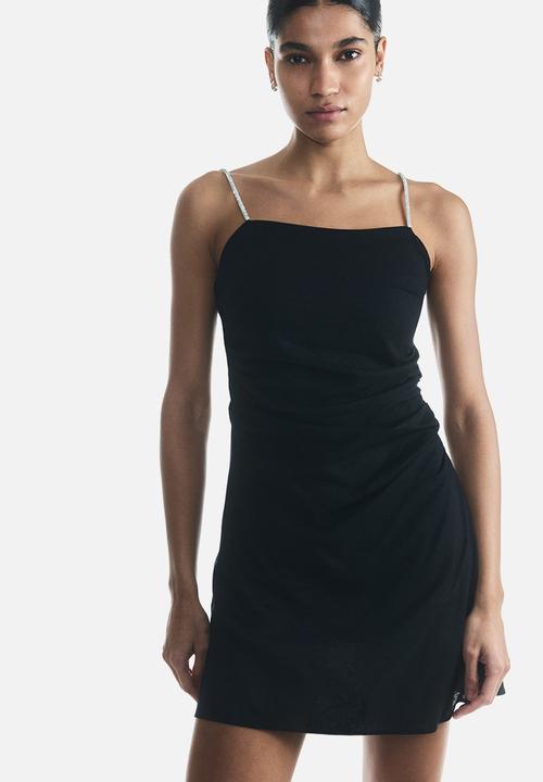 H&M - Linen-blend rhinestone-strap dress - black