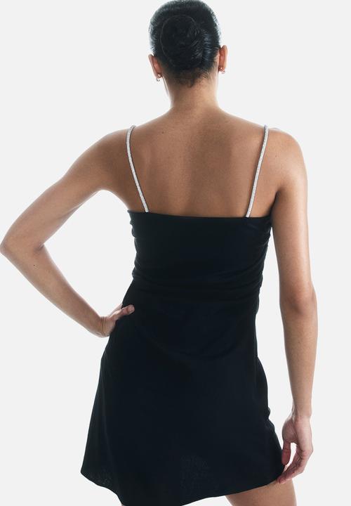 H&M - Linen-blend rhinestone-strap dress - black