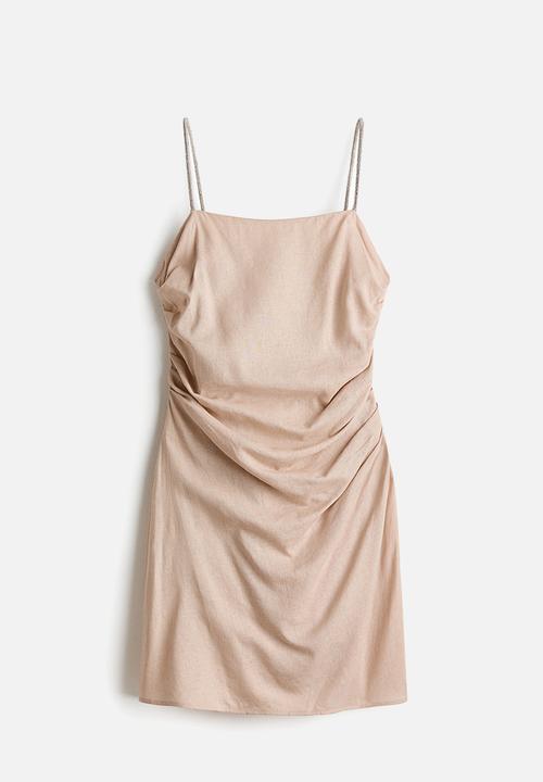 H&M - Linen-blend rhinestone-strap dress - light beige