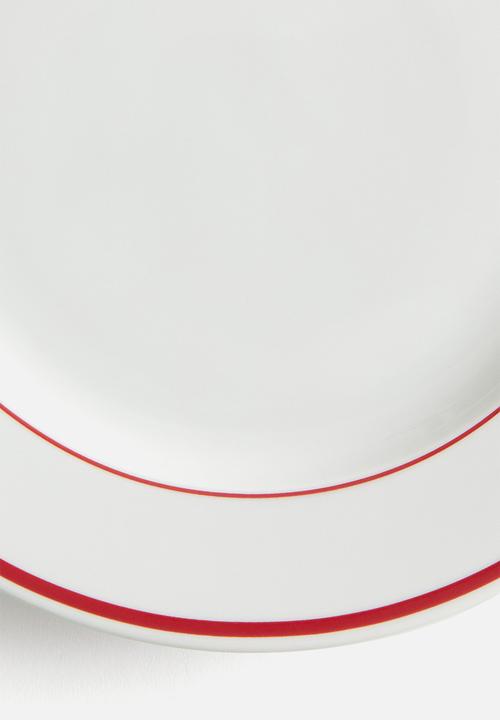 H&M - Porcelain dinner plate - white/red