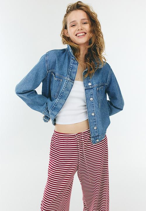 H&M - Straight drawstring trousers - dark red striped