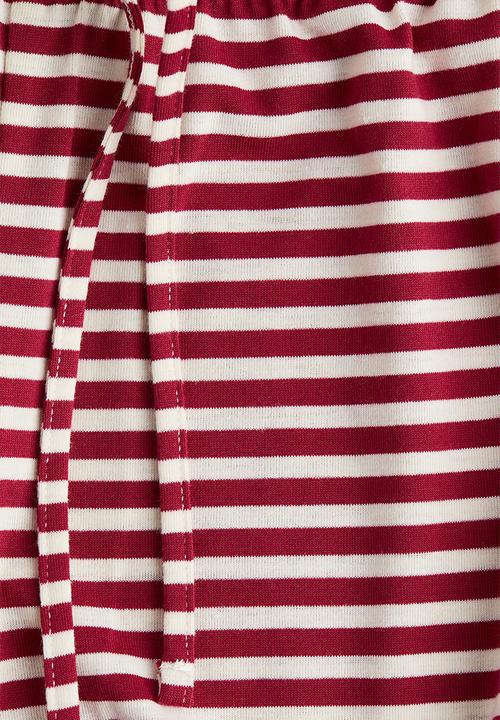 H&M - Straight drawstring trousers - dark red striped