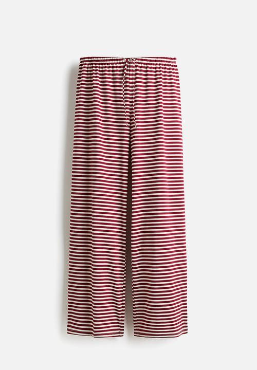 H&M - Straight drawstring trousers - dark red striped