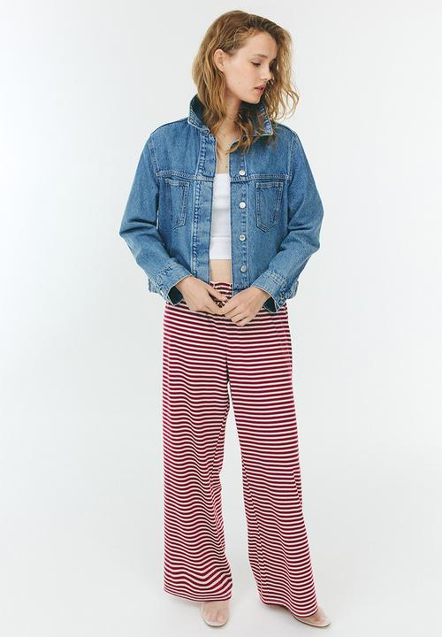 H&M - Straight drawstring trousers - dark red striped