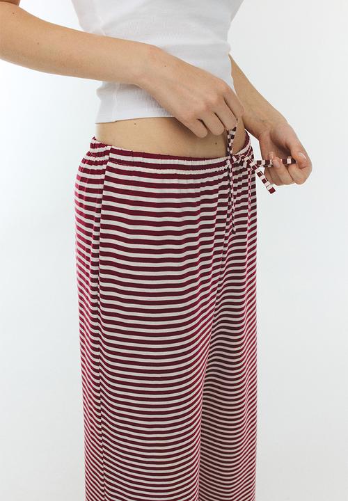 H&M - Straight drawstring trousers - dark red striped