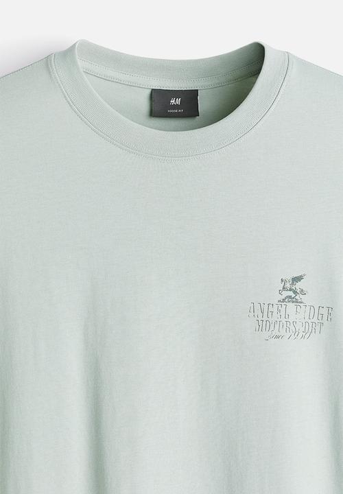 H&M - Loose fit printed t-shirt - sage green angel ridge