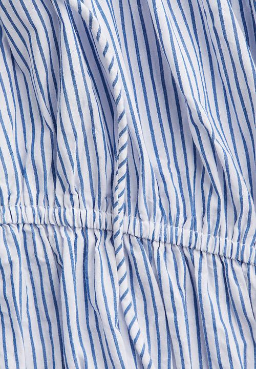 H&M - Drawstring poplin blouse - white & blue striped 