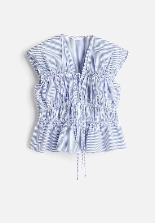H&M - Drawstring poplin blouse - white & blue striped 