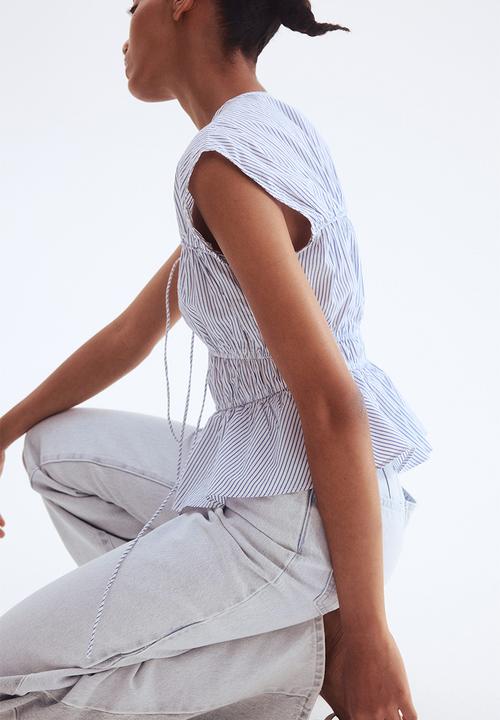 H&M - Drawstring poplin blouse - white & blue striped 
