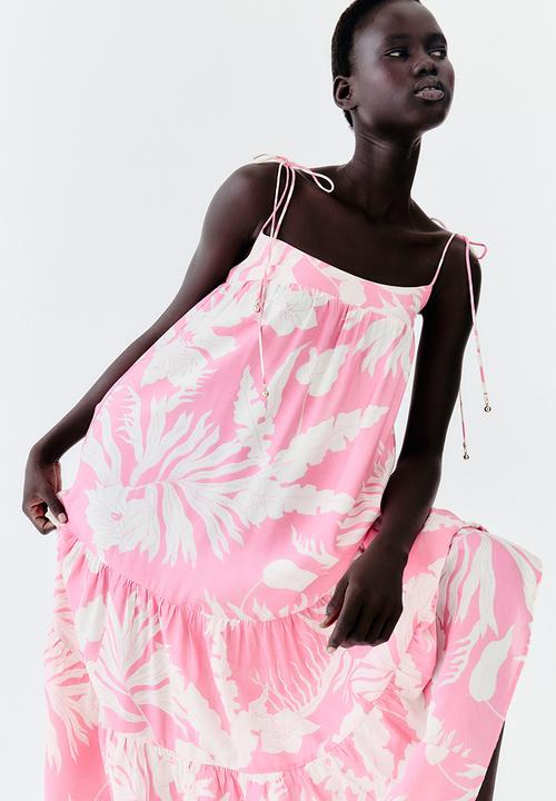H&M - Tie-strap maxi dress - pink patterned