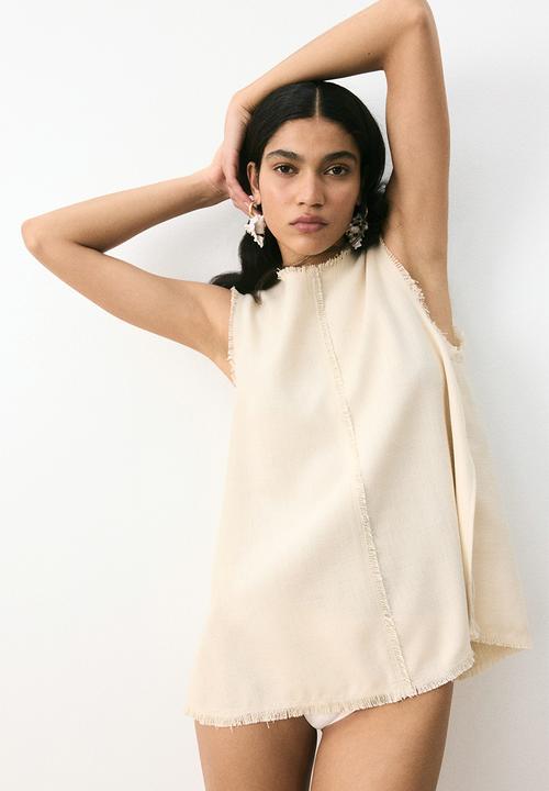 H&M - Frayed-edge twill top - light beige