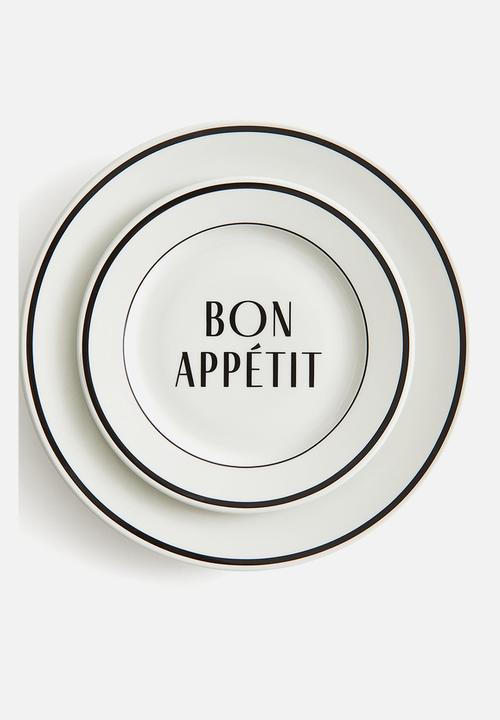H&M - Porcelain mid plate - white/bon appétit 