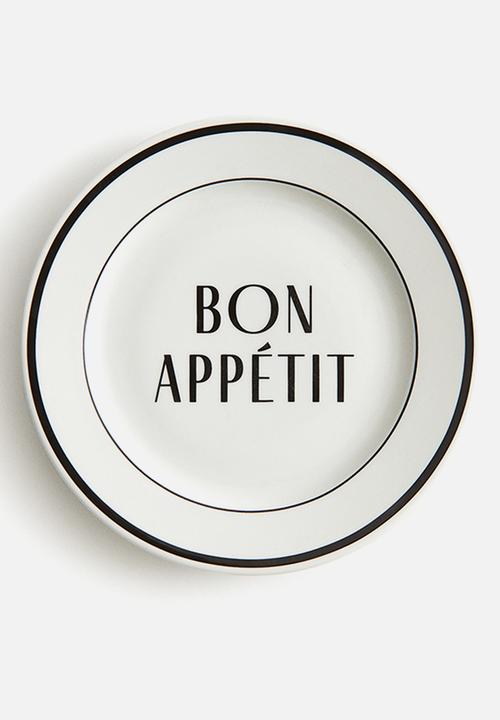 H&M - Porcelain mid plate - white/bon appétit 