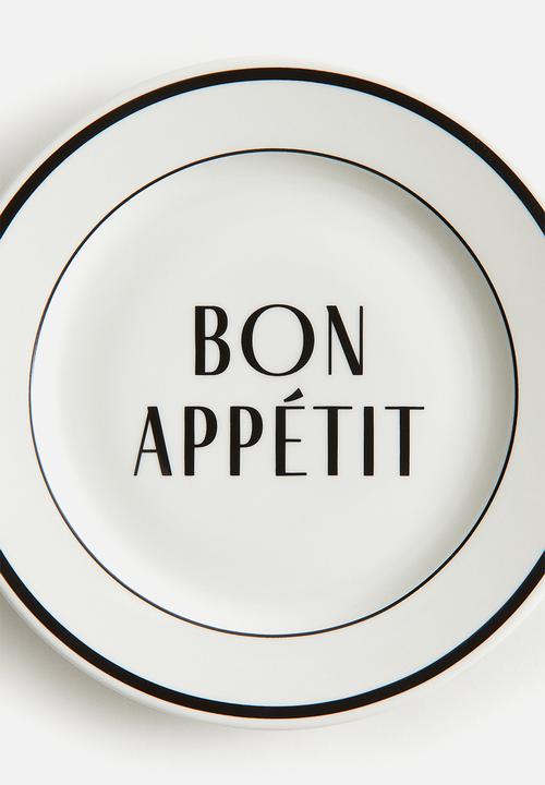 H&M - Porcelain mid plate - white/bon appétit 