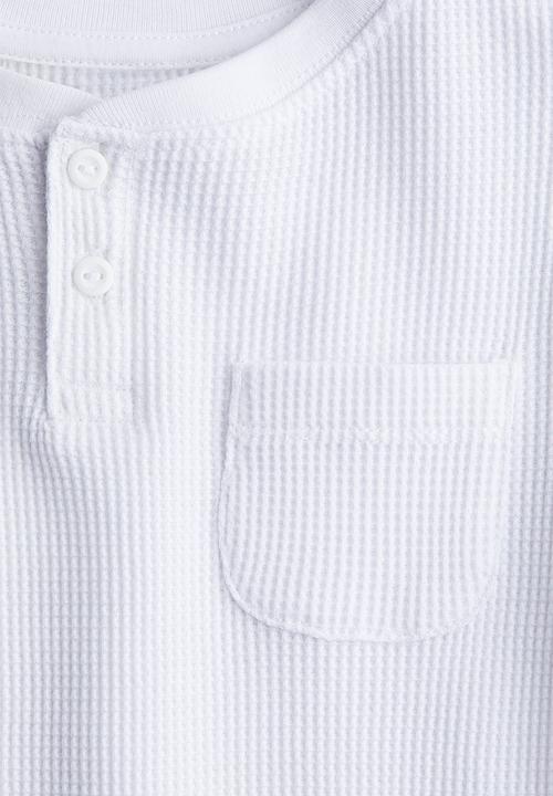 H&M - Waffled henley top - white