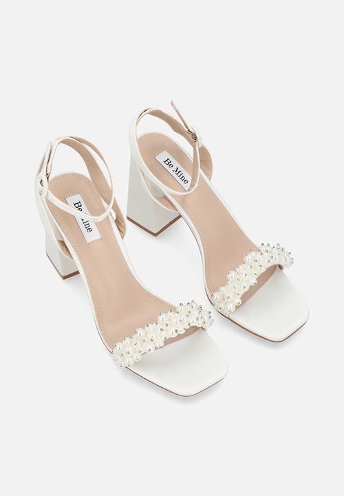 Be Mine - Jayna block ankle strap heel - ivory satin