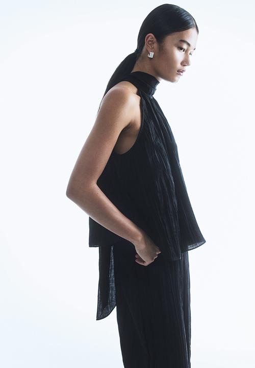 Crinkled halterneck top - black - 1313790002
