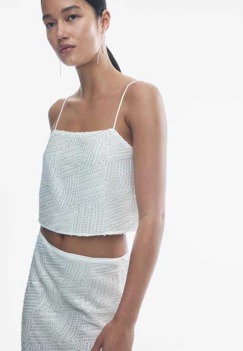 H&M - Embellished cropped top - white