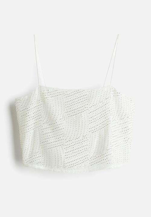 H&M - Embellished cropped top - white