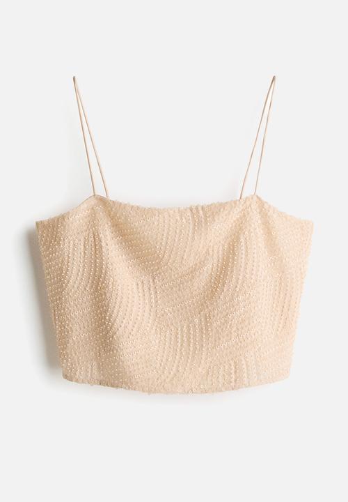 H&M - Embellished cropped top - light beige