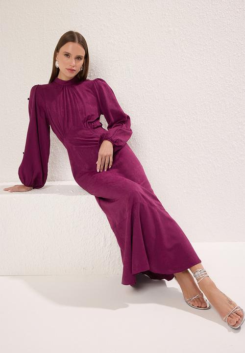 Trendyol - Maxi A line High Neck Woven Dress - Dark Purple