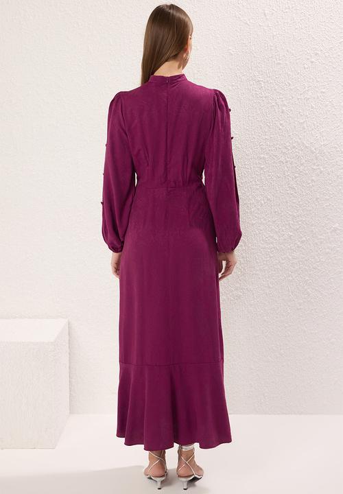 Trendyol - Maxi A line High Neck Woven Dress - Dark Purple