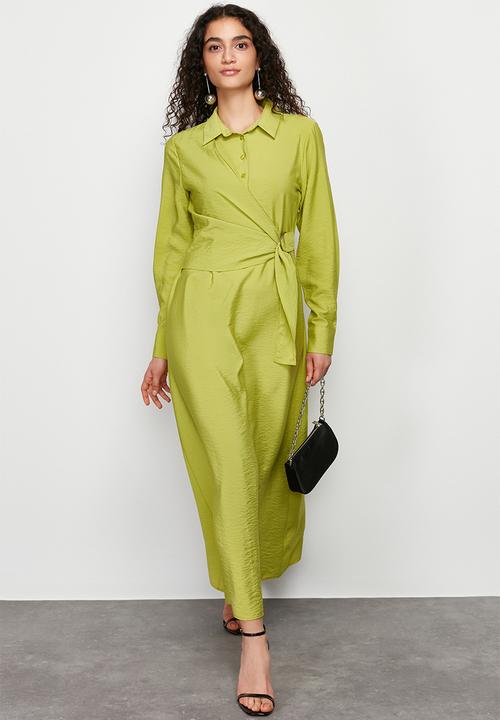 Trendyol - Maxi Woven Waist Tie Dress - Green