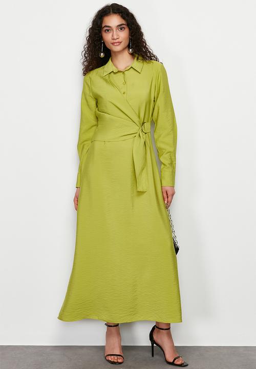 Trendyol - Maxi Woven Waist Tie Dress - Green