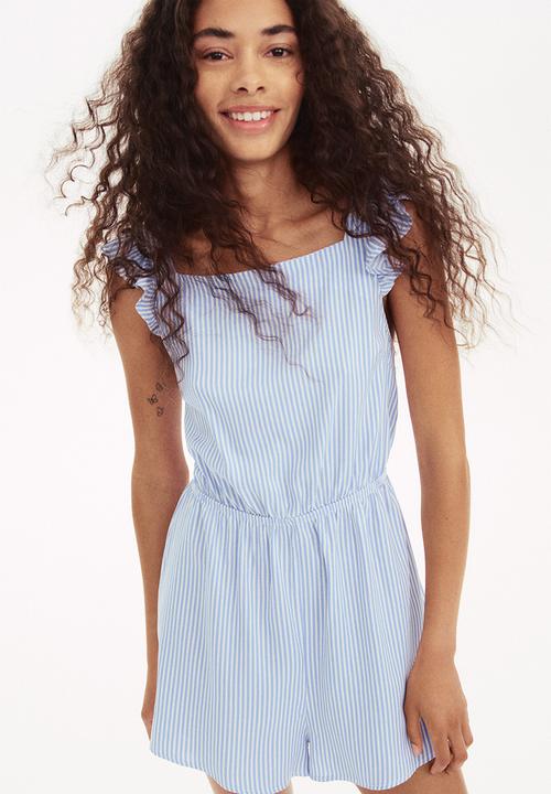 H&M - Tie-back playsuit - light blue striped