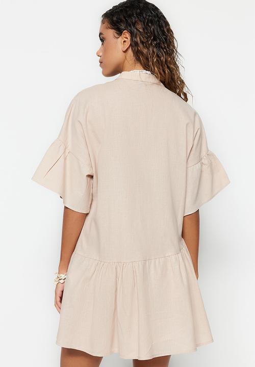 Trendyol - Mini Tiered Woven Dress - Beige