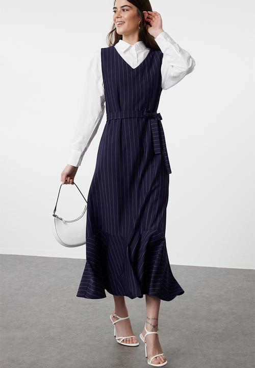 Trendyol - Maxi A line Striped Woven Dress - Navy